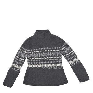 Pure Cashmere‎ Women's Turtleneck Fair Isle Sweater Dark Gray Size M